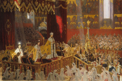 Л. Туксен «Коронование Николая II в Успенском соборе Кремля». Картина из Государственного Эрмитажа Санкт-Петербурга